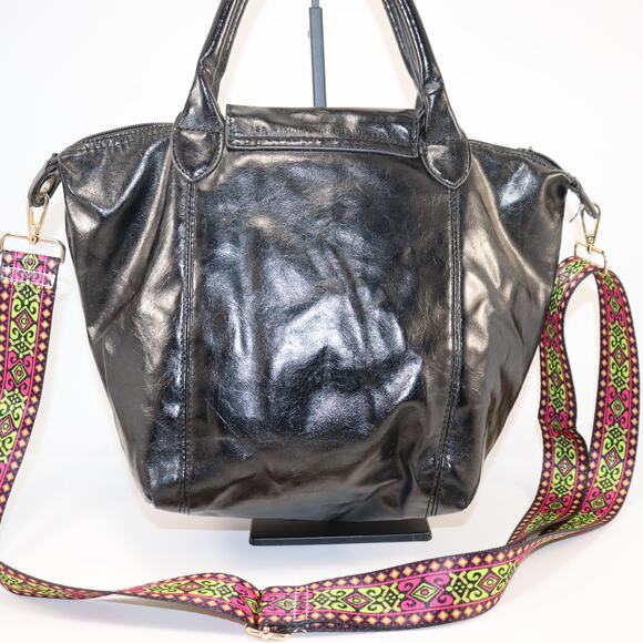 Longchamp Le Pliage Cuir Black Leather Tote w/ Color Strap - Picture 2 of 8